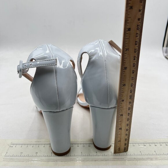 FSJ Light Blue Open Round Toe Block Heel Sandals with Ankle Strap - Picture 5 of 8